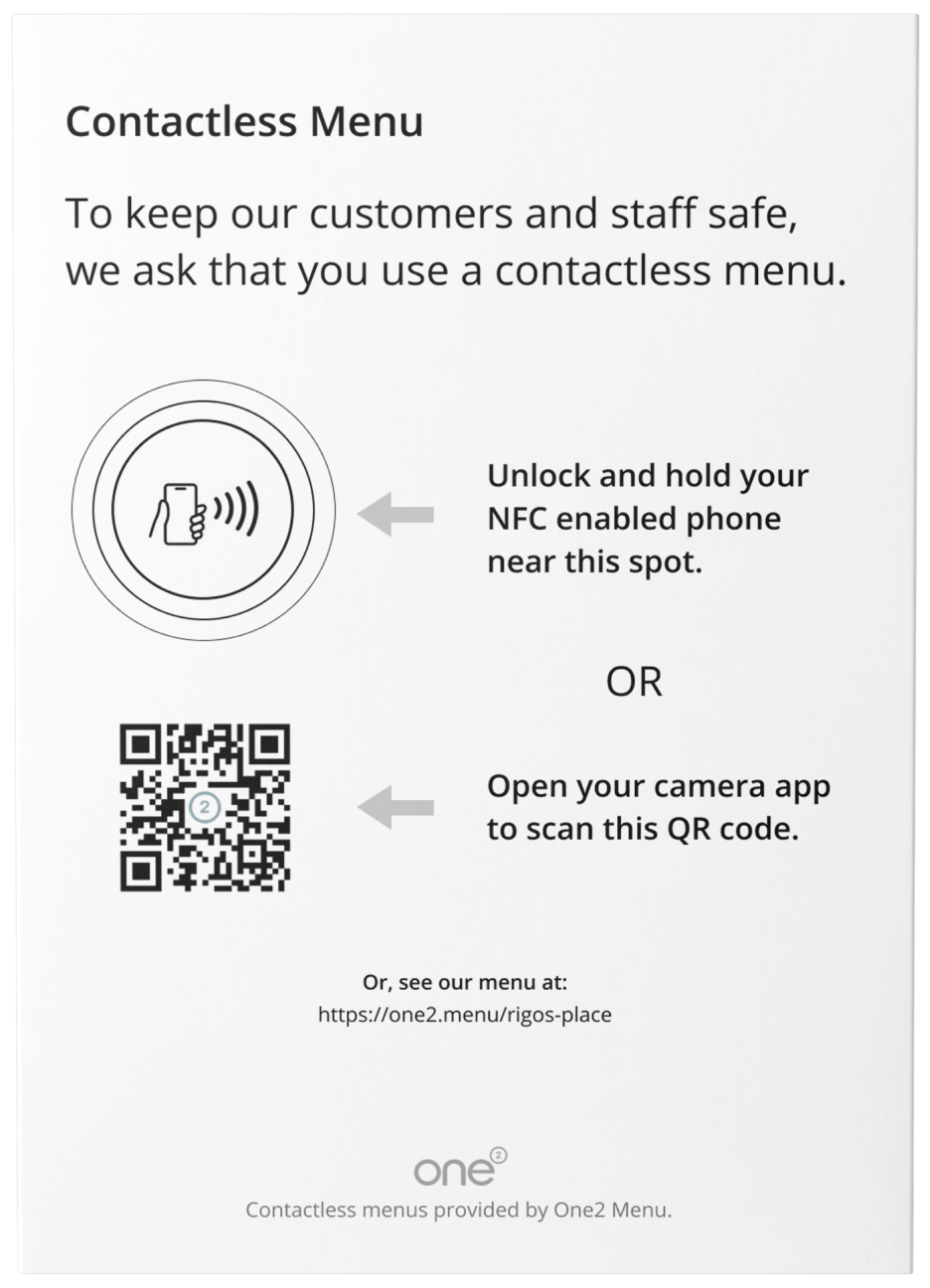 One2 Contactless Menu