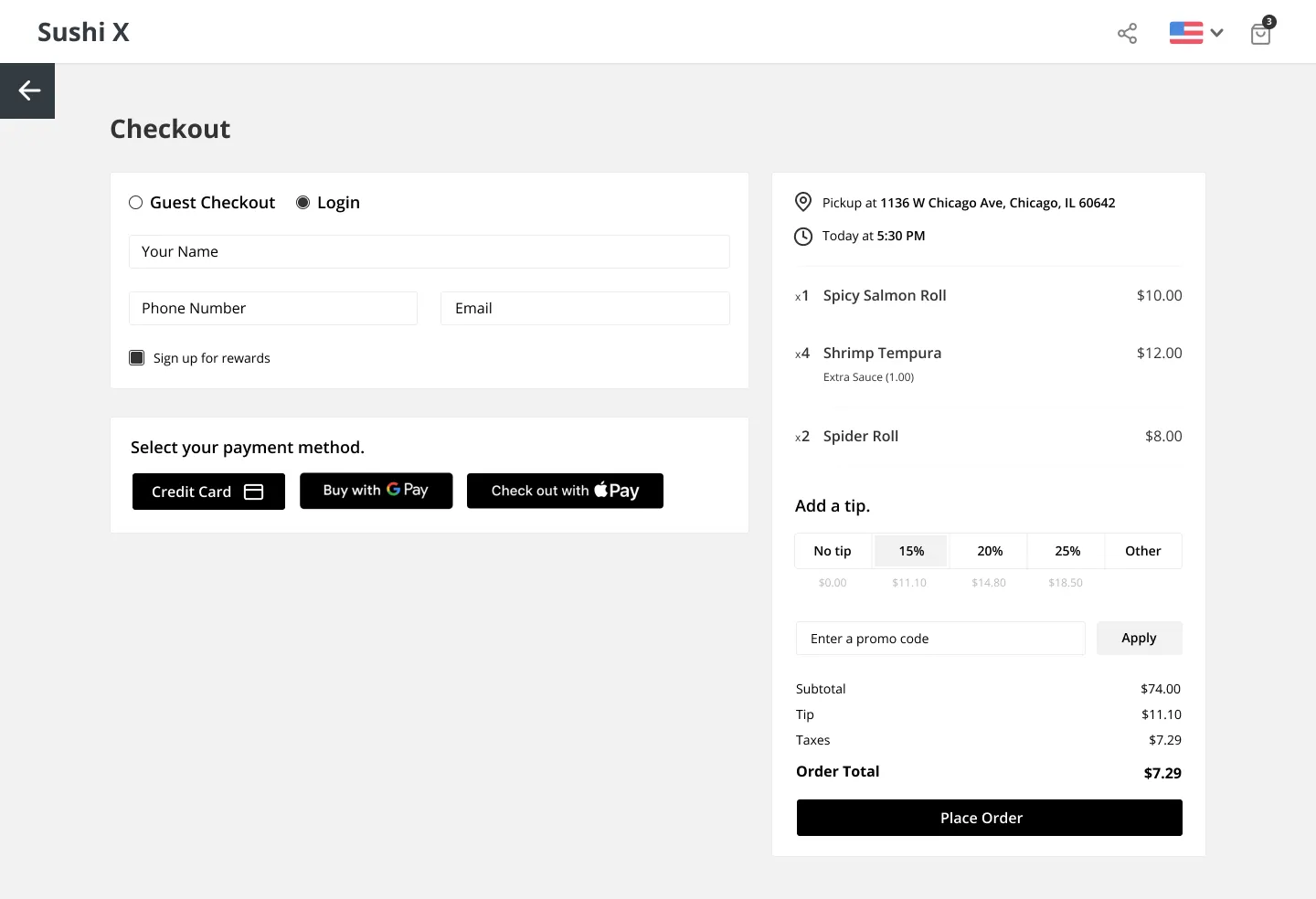 Checkout experience on One2